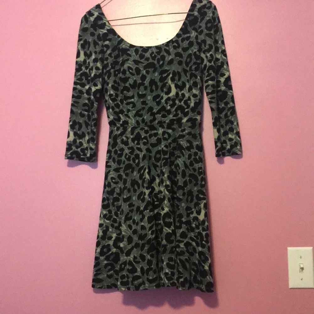 Green Leopard Fit and Flare Knit Dress